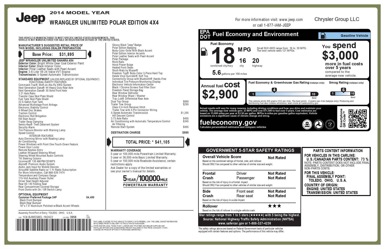 2014 Jeep Wrangler Unlimited Polar Edition